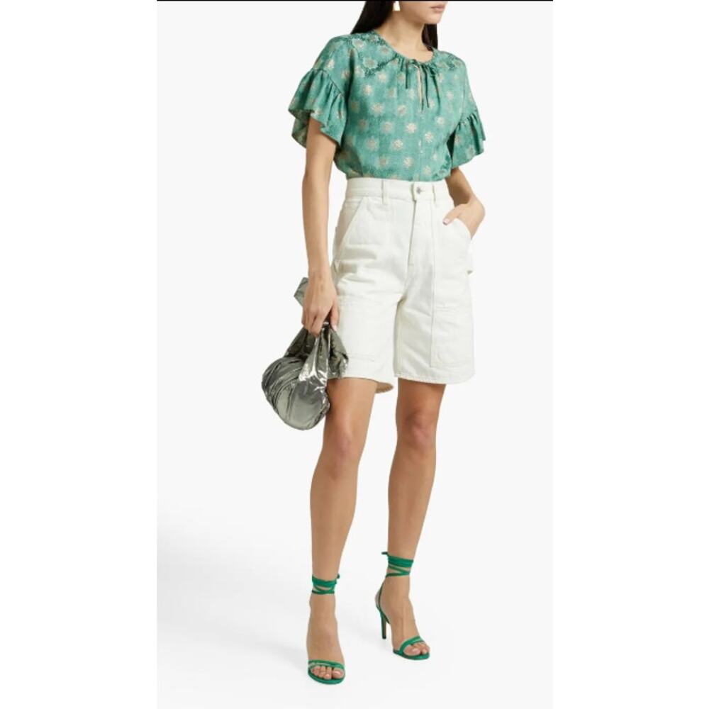 Red Valentino Ruffled Metallic Jacquard Top Size‎ 2